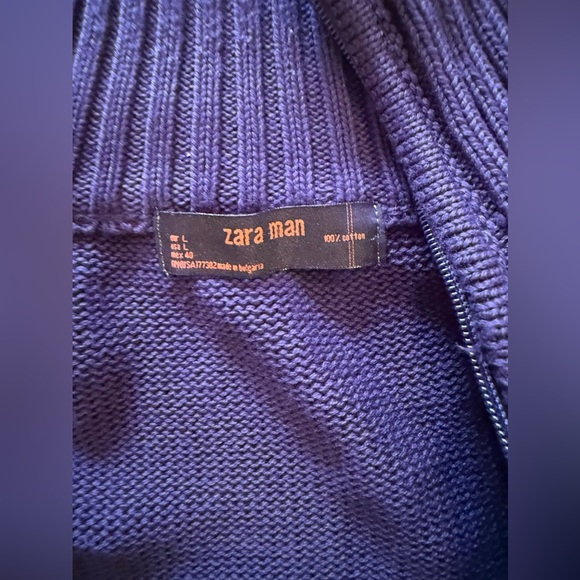 ZARA Man Textured Full Zip Pullover in dark Navy cotton size Large knit - Picture 11 of 16